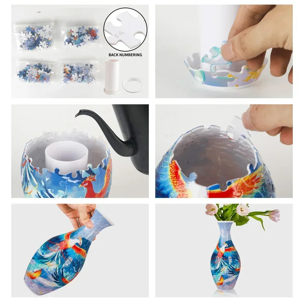 3D Puzzle Vase Porcelain Design Panda Flower Pot Plastic Home Decoration Waterproof Creative Birthday Gifts Kids Boys Girls Toys