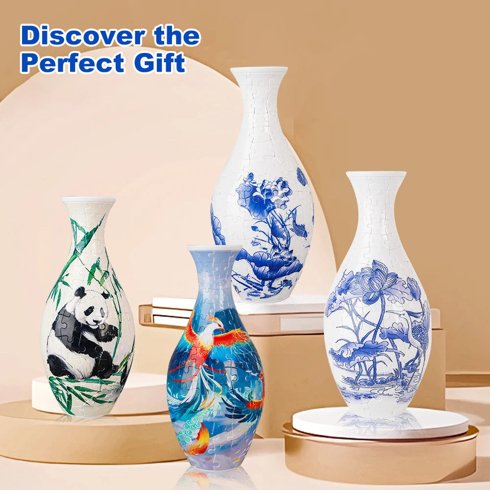 3D Puzzle Vase Porcelain Design Panda Flower Pot Plastic Home Decoration Waterproof Creative Birthday Gifts Kids Boys Girls Toys