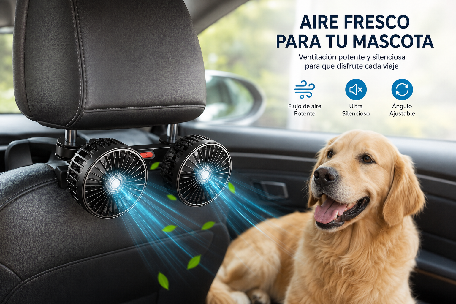 Ventilador de Coche para Mascotas — Doble Cabezal 360° | Nuvelo
