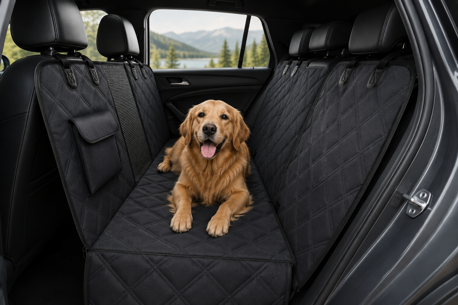 Protector de asiento trasero para mascotas – impermeable con malla