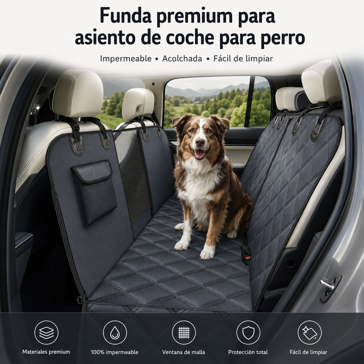 Protector de asiento trasero para mascotas – impermeable con malla