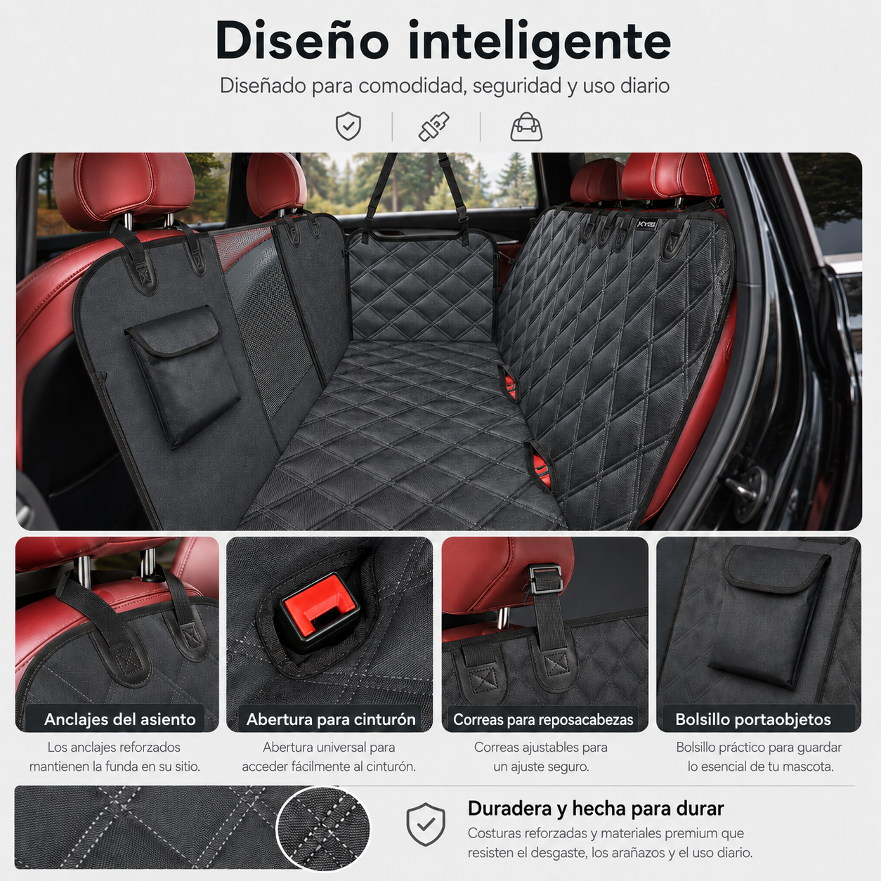 Protector de asiento trasero para mascotas – impermeable con malla