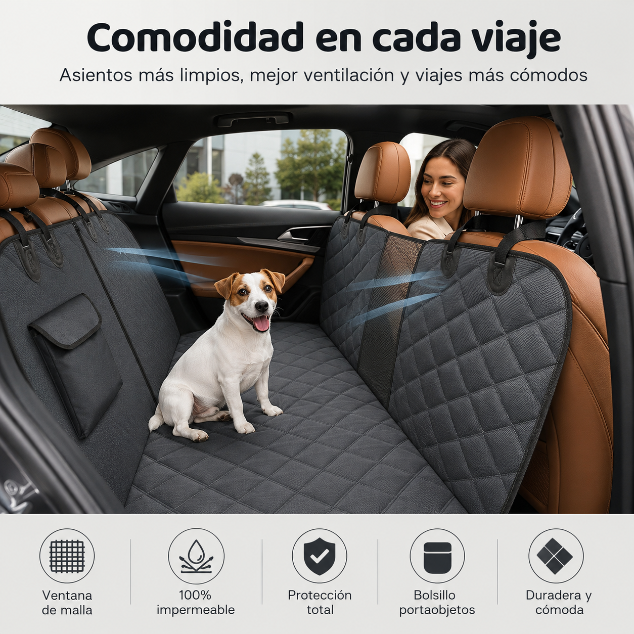 Protector de asiento trasero para mascotas – impermeable con malla