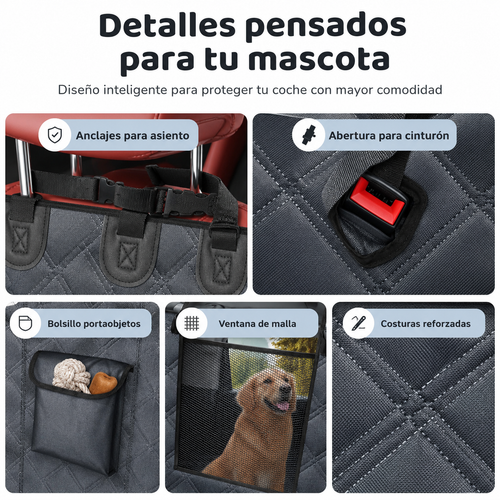 Protector de asiento trasero para mascotas – impermeable con malla
