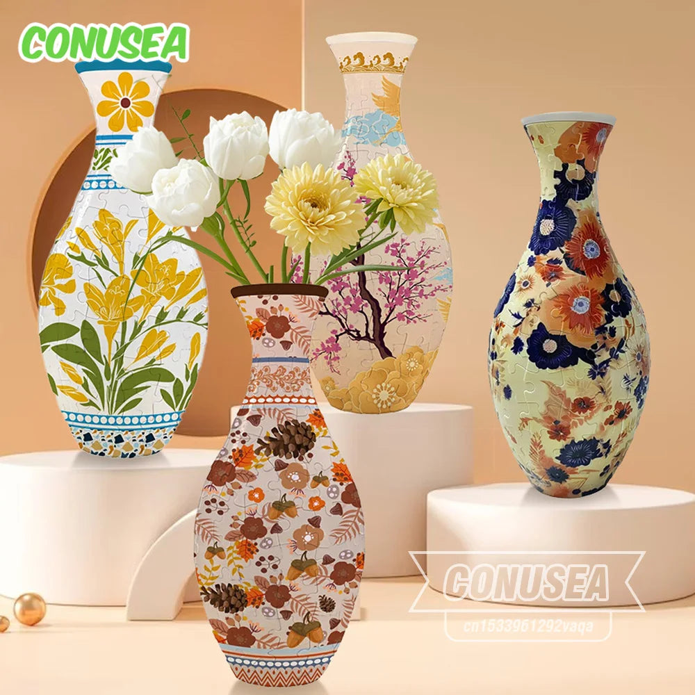 3D Puzzle Vase Porcelain Design Panda Flower Pot Plastic Home Decoration Waterproof Creative Birthday Gifts Kids Boys Girls Toys