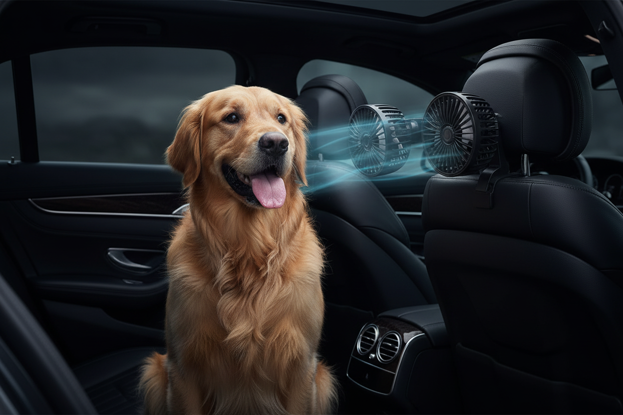Ventilador de Coche para Mascotas — Doble Cabezal 360° | Nuvelo